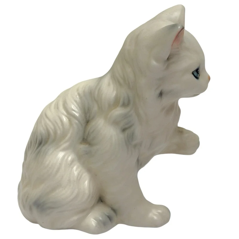 Vintage Lefton H1513 White Gray Persian Kitten Cat‎ Figurine Porcelain Japan